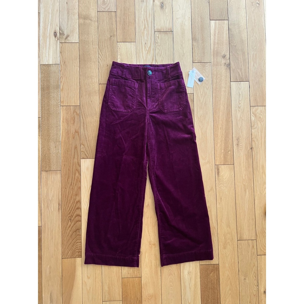 NEW Anthropologie Maeve The Colette Cropped Wide Leg Corduroy Pants Magenta 26 - Picture 2 of 9